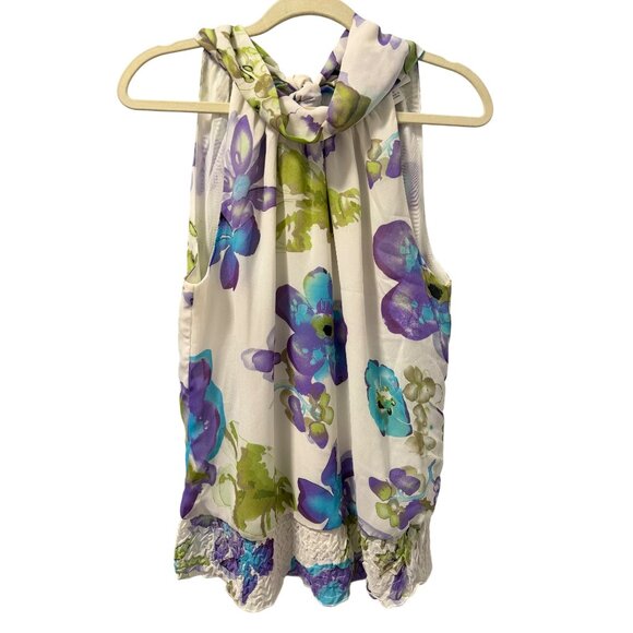 Dressbarn Floral Halter Top With Ruffled Hem Size L Flower Print Sleeveless top - Picture 1 of 12